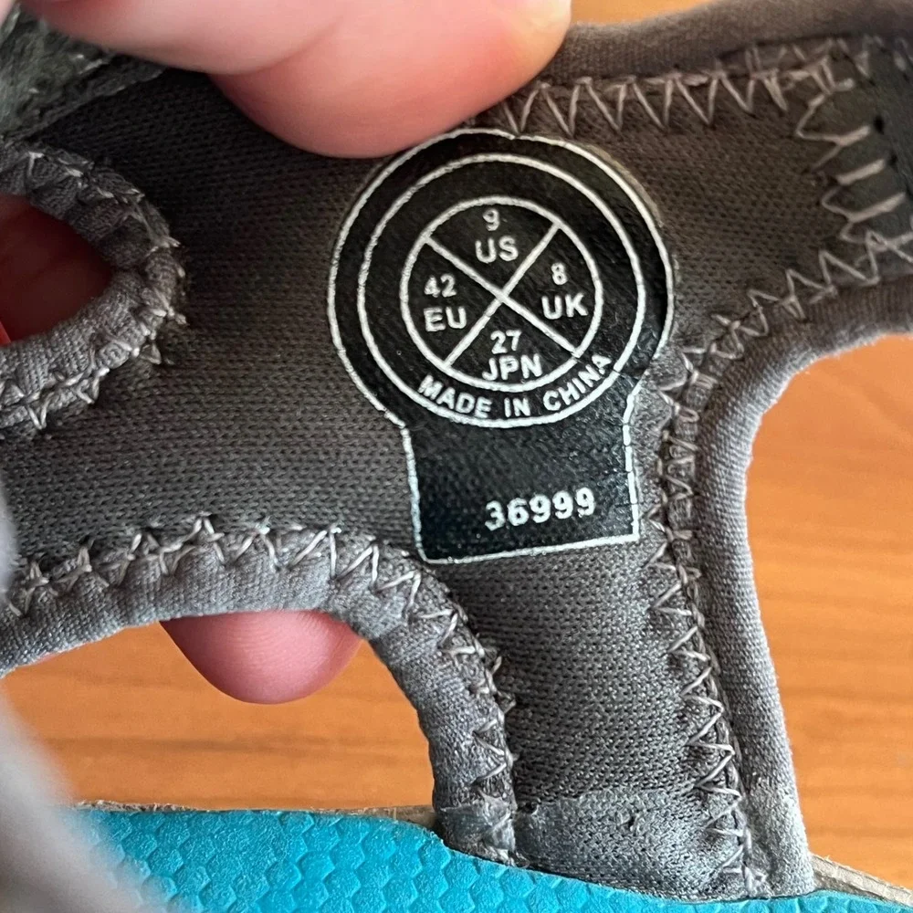 Simms‎ Right Angle Footbed Water Sandals Mens 9 Grey Teal Bungee Fishing 36999
